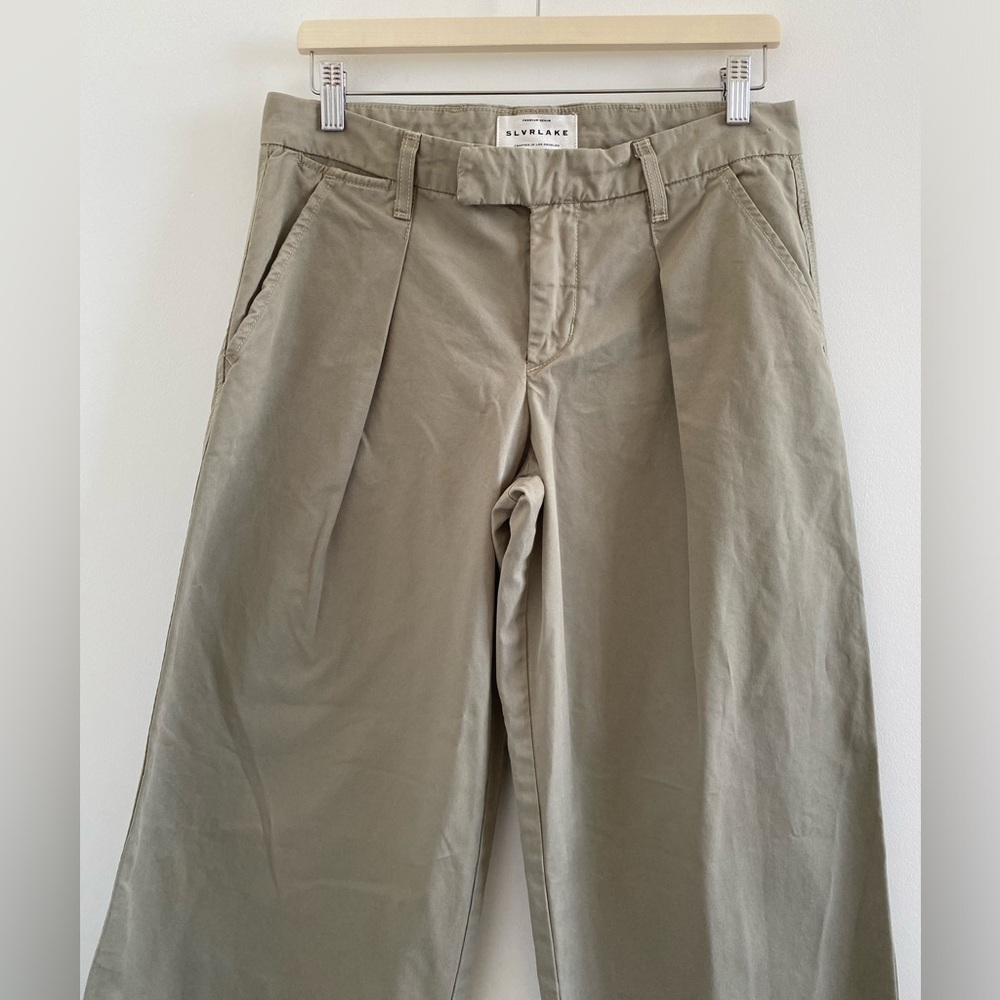 SLVRLAKE Lola Cotton Wide Leg Pleated Pant Size 27 In Smokey Aloe - Picture 4 of 12